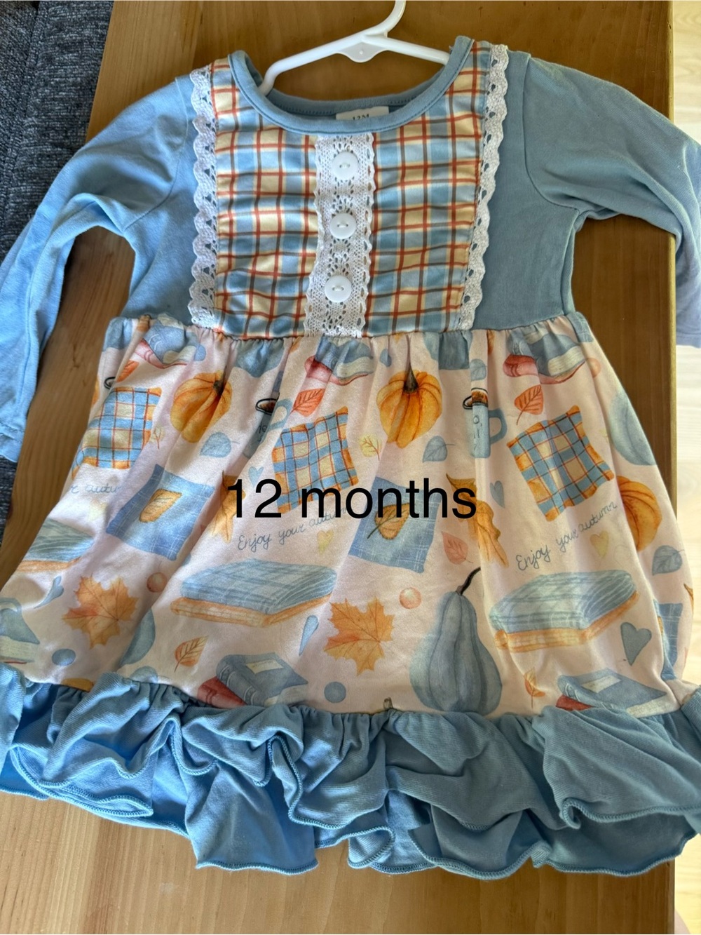Blue & Peach Autumn Print Baby Dress